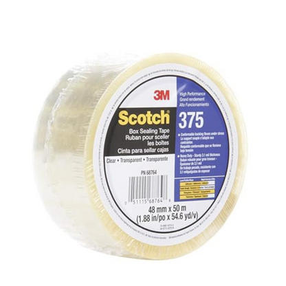 3M - Scotch Box Sealing Tape 375 Clear, 48 mm x 50 m, 36 per case Bulk