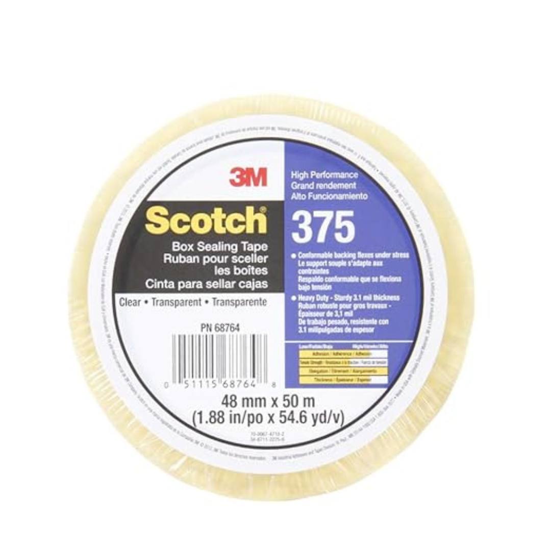 3M - Scotch Box Sealing Tape 375 Clear, 48 mm x 50 m, 36 per case Bulk