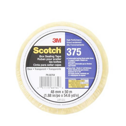 3M - Scotch Box Sealing Tape 375 Clear, 48 mm x 50 m, 36 per case Bulk