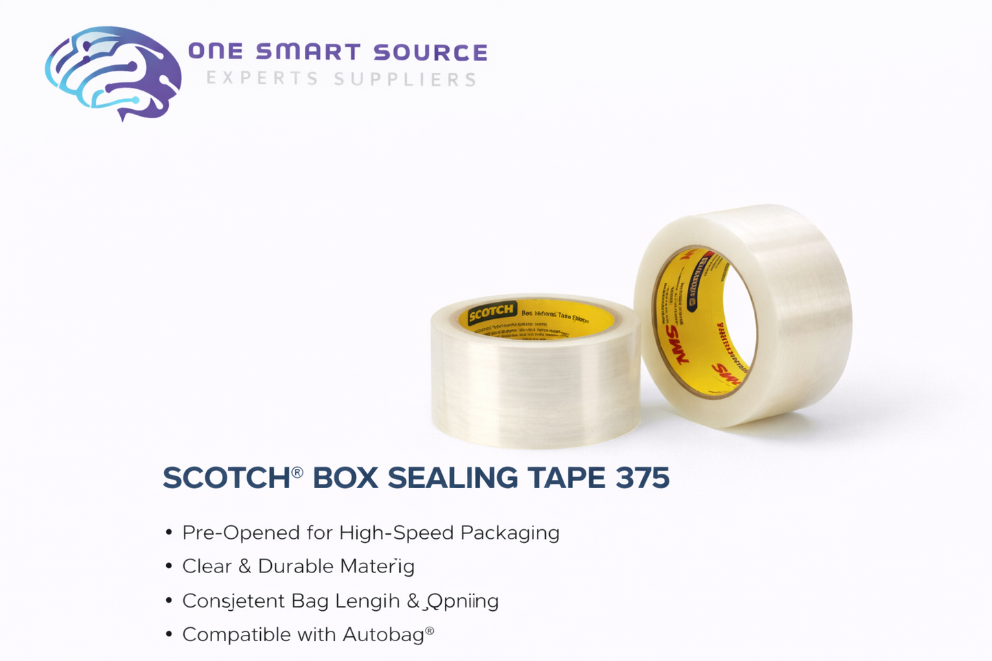 3M - Scotch Box Sealing Tape 375 Clear, 72 mm x 914 m, 4 per case Bulk