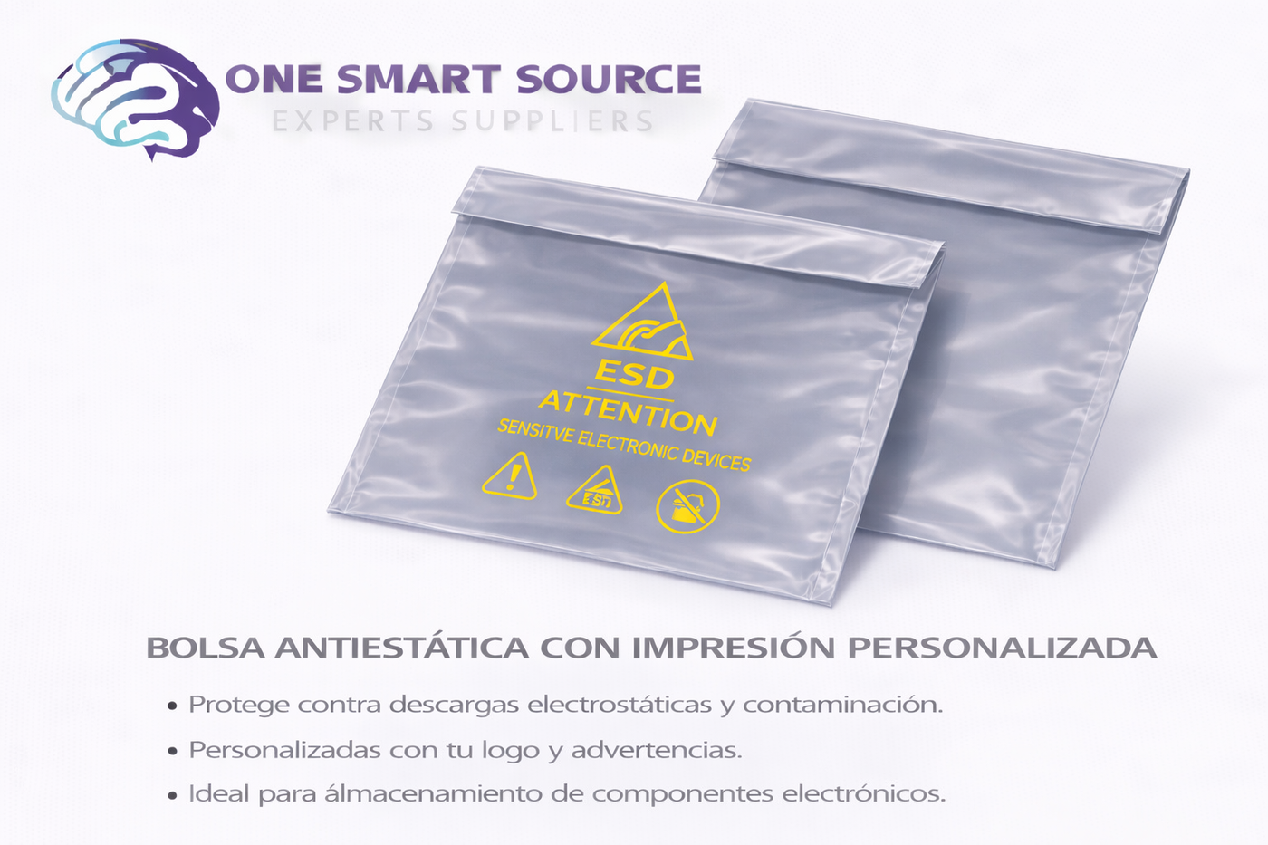 Bolsa antiestática con impresión personalizada (logo, advertencias)