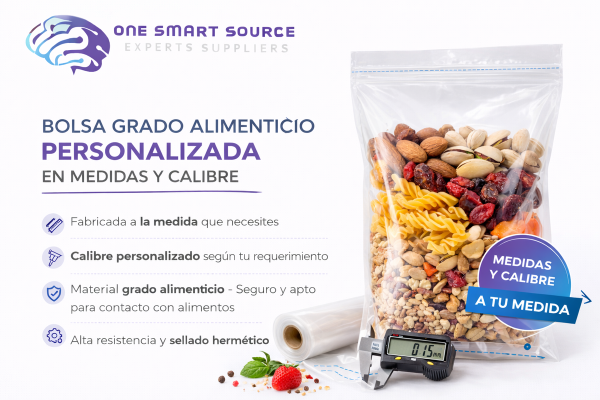 Bolsa grado alimenticio personalizada en medidas y calibre