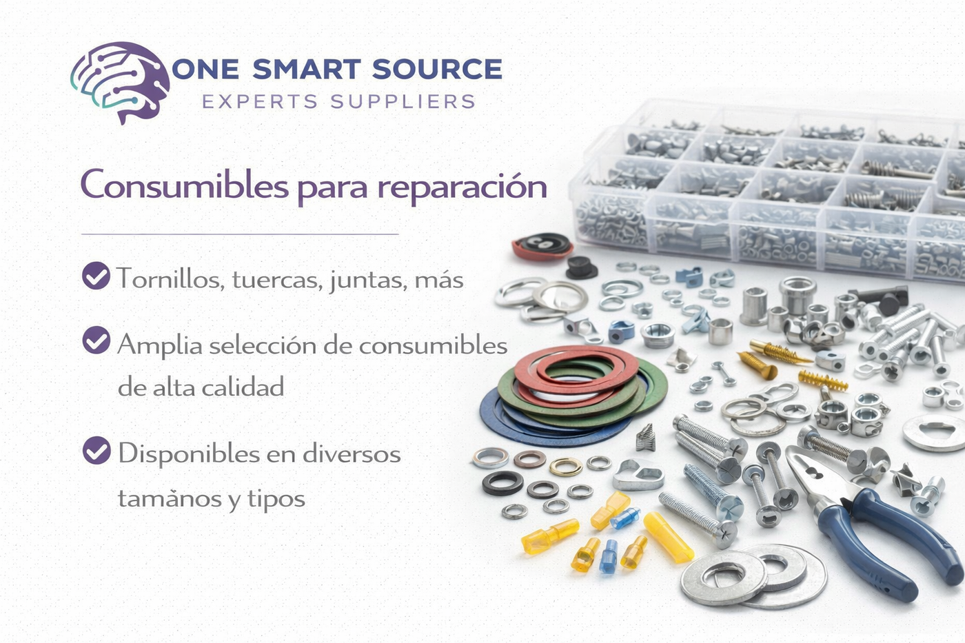 Consumibles para reparación (tornillos, tuercas, juntas, etc.)