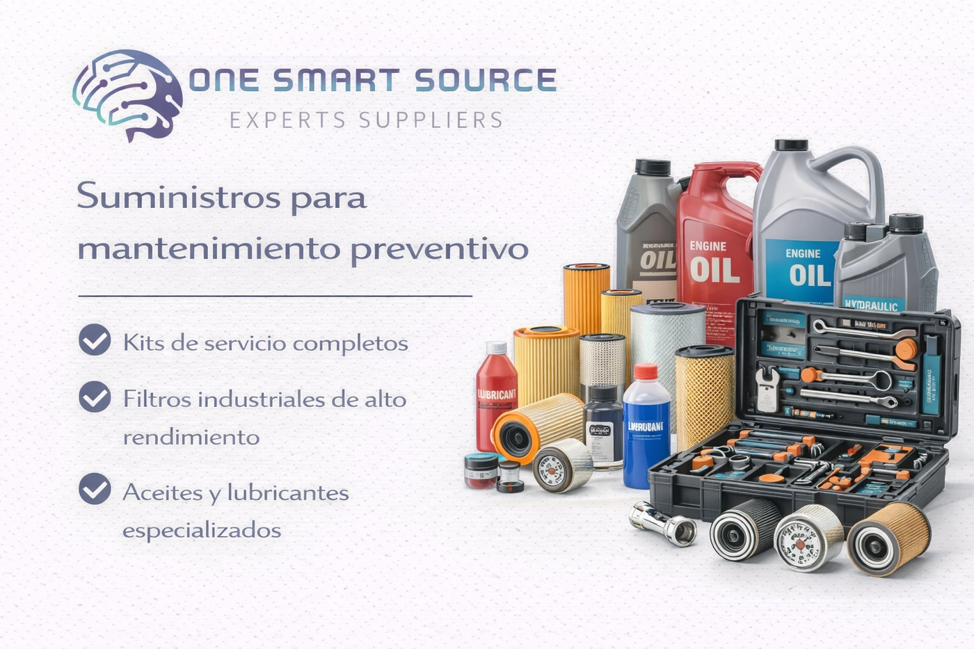 Suministros para mantenimiento preventivo (kits de servicio, filtros, aceites)