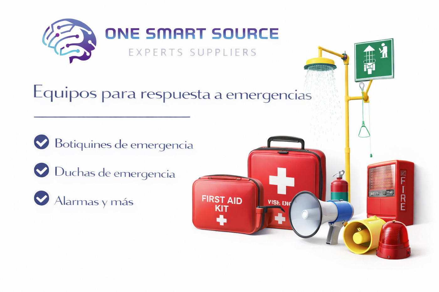 Equipos para respuesta a emergencias (botiquines, duchas de emergencia, alarmas)