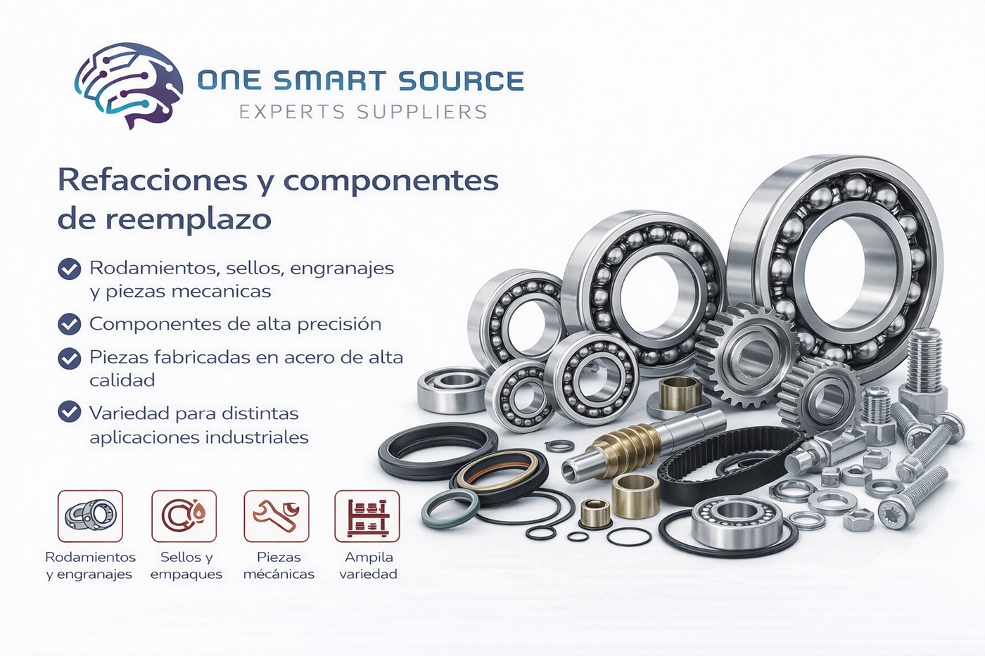 Refacciones y componentes de reemplazo (rodamientos, sellos, piezas mecánicas)