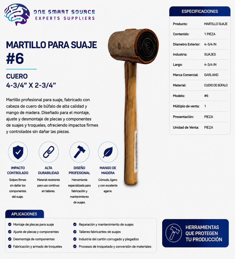 MARTILLO PARA SUAJE #6 GARLAND – CUERO DE BÚFALO 4-3/4"