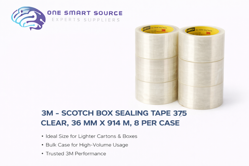 3M - Scotch Box Sealing Tape 375 Clear, 36 mm x 914 m, 8 per case