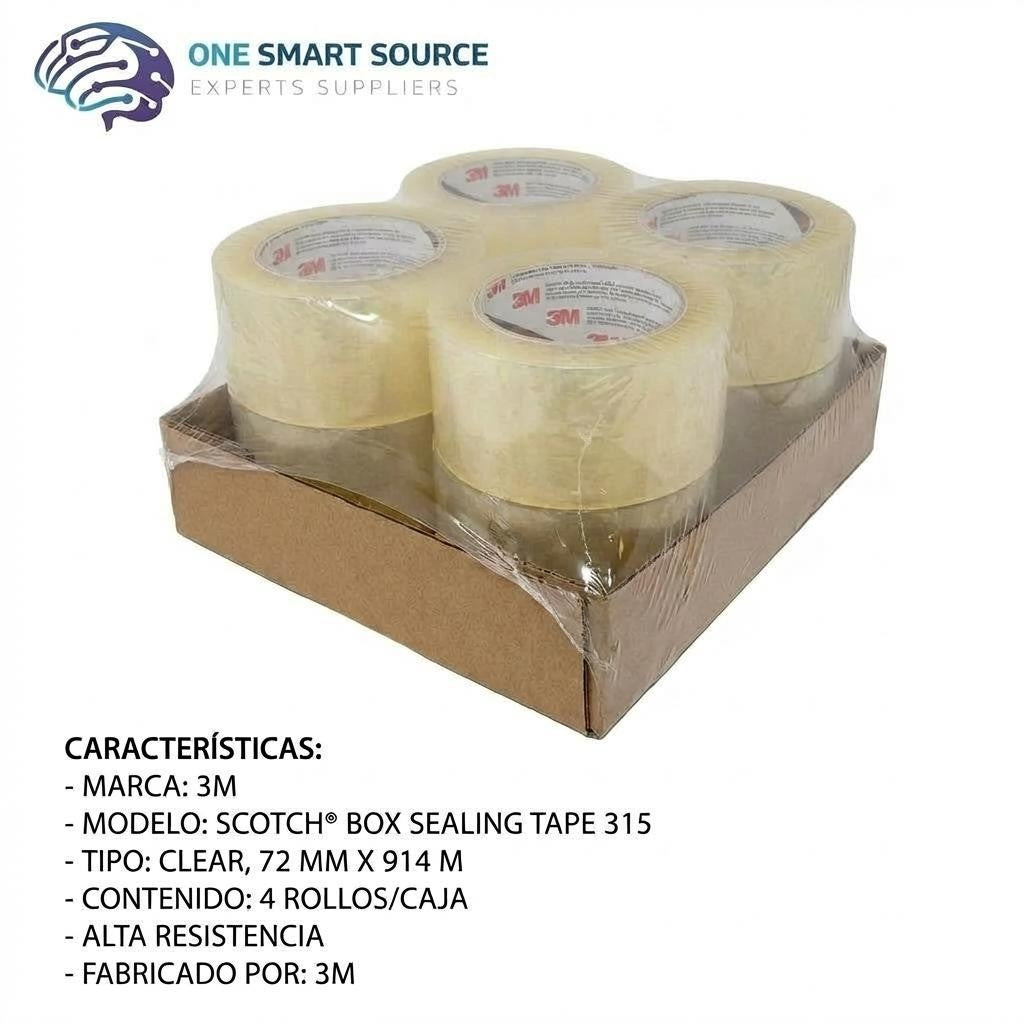 3M - Scotch® Box Sealing Tape 315, Clear, 72 mm x 914 m, 4 Rolls/Case