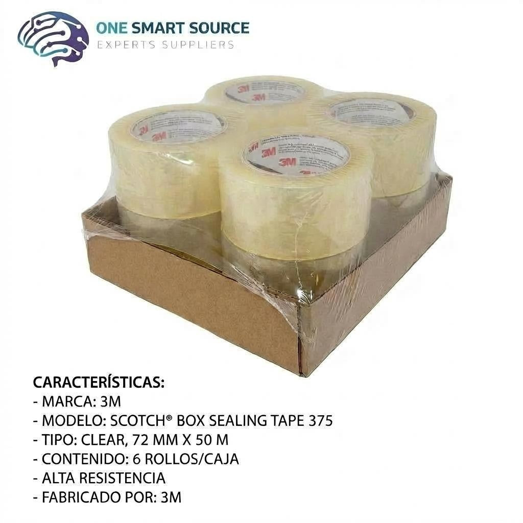 3M- Scotch Box Sealing Tape 375 Clear, 72 mm x 50 m, 6 per inner 24 per case Bulk